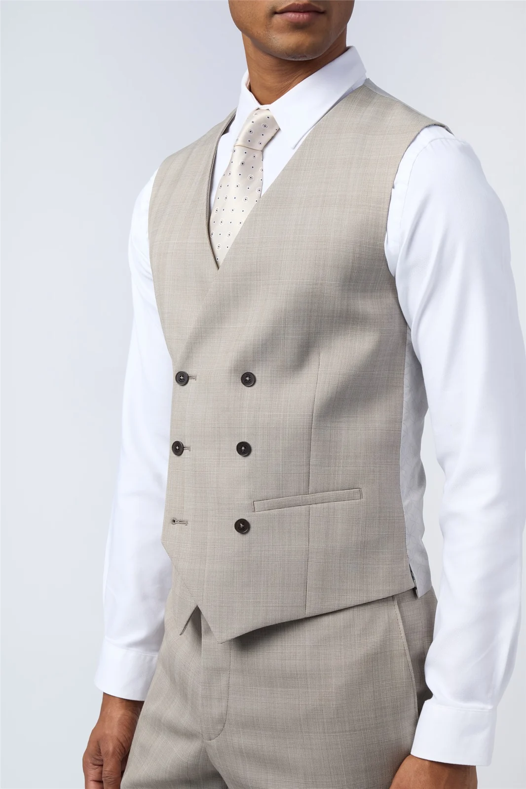 Ted Baker Slim Fit Performance Donne Taupe Check Waistcoat thumbnail 2