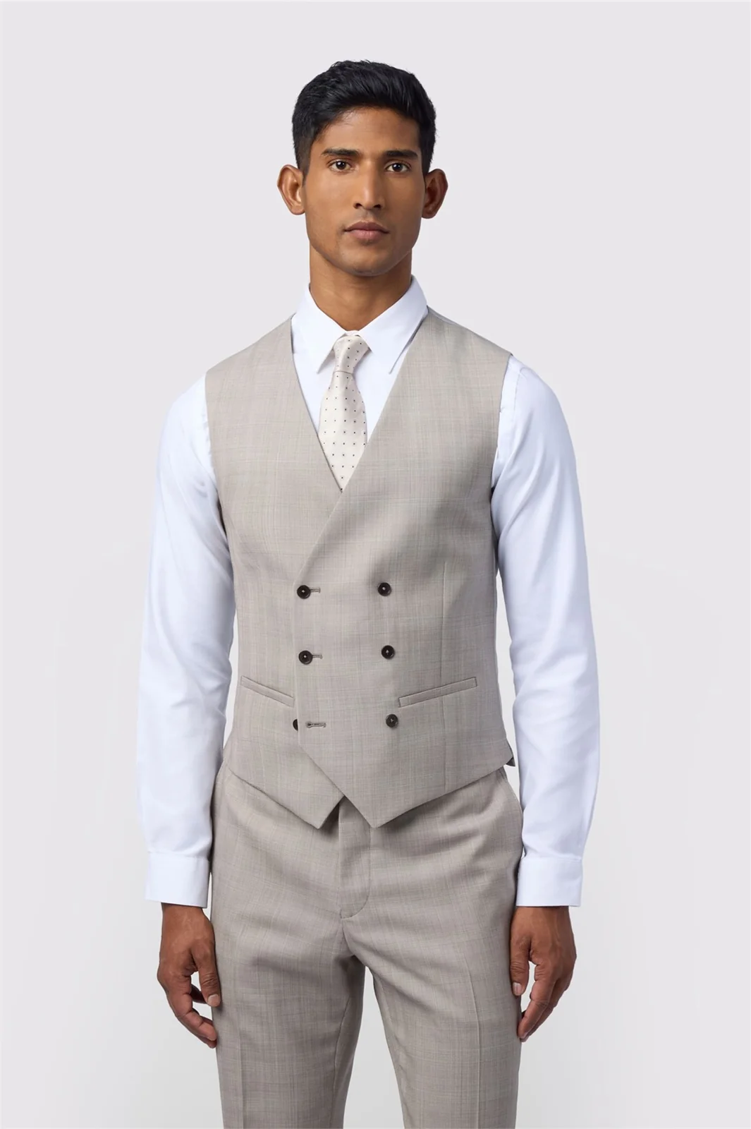 Ted Baker Slim Fit Performance Donne Taupe Check Waistcoat primary image