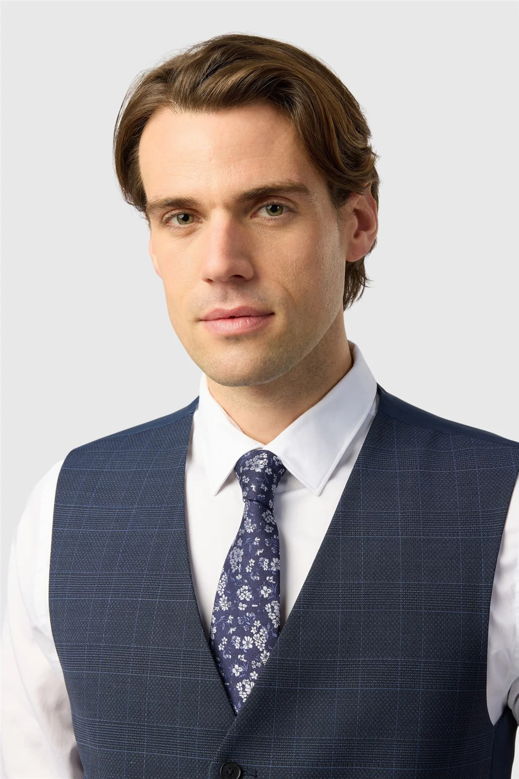 Ted Baker Slim Fit Performance Navy Textured Check Waistcoat thumbnail 3