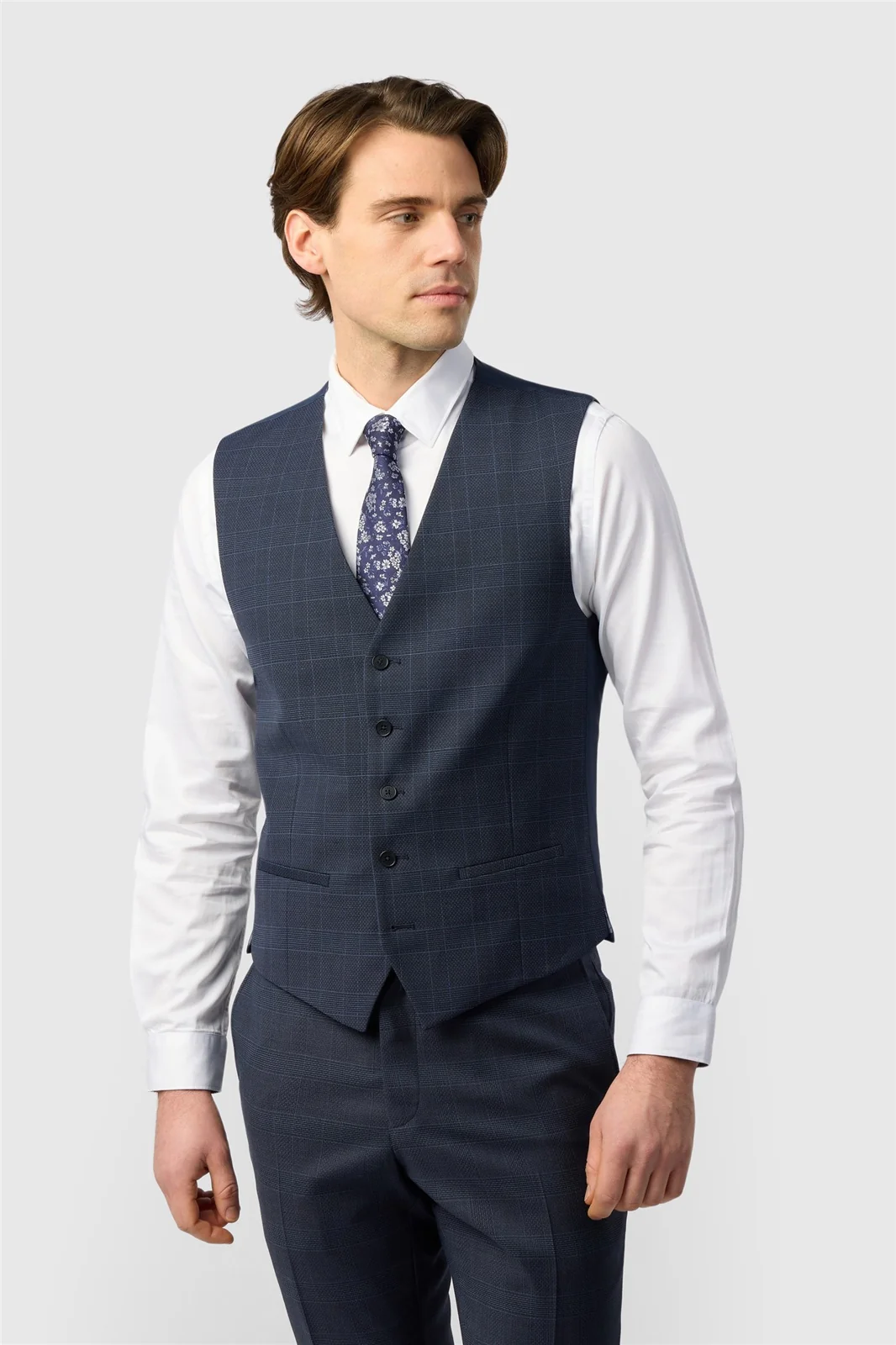 Ted Baker Slim Fit Performance Navy Textured Check Waistcoat primary image