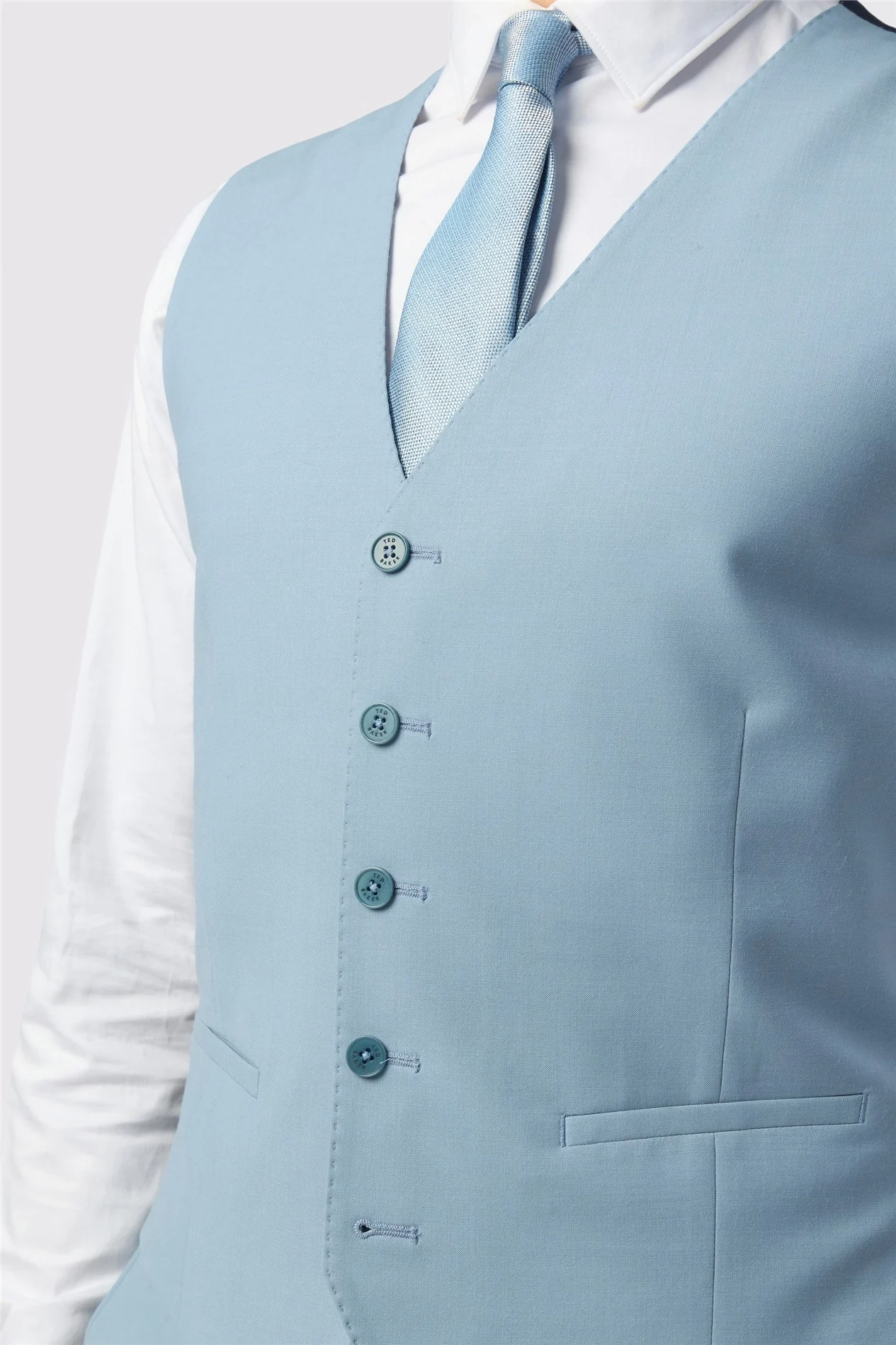 Ted Baker Slim Fit Powder Blue Panama Waistcoat thumbnail 2
