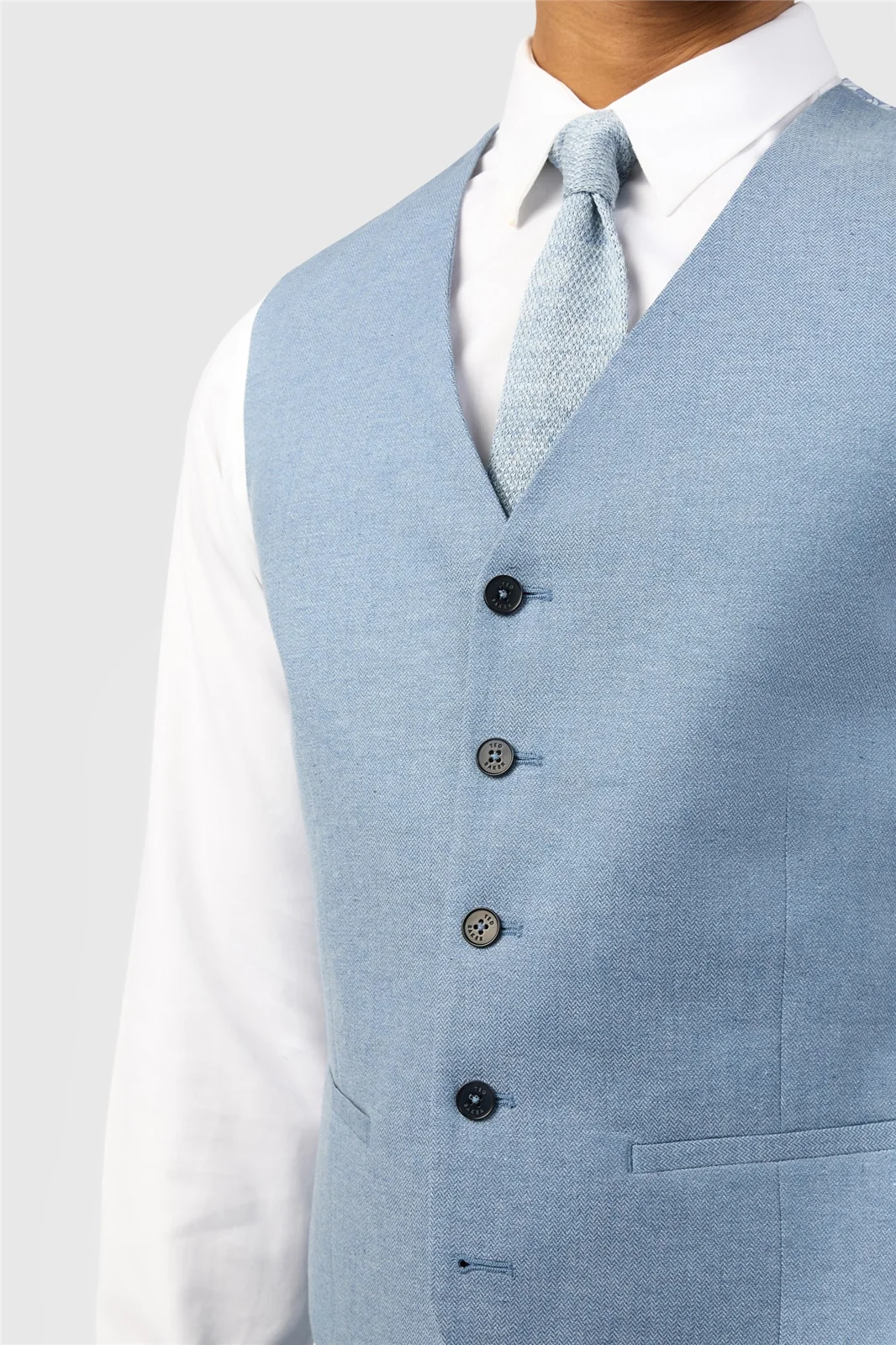Ted Baker Tailored Fit Blue Linen Herringbone Waistcoat thumbnail 2