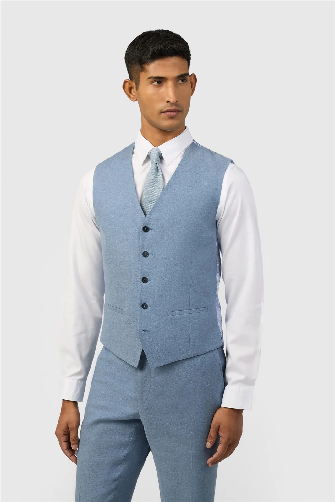 Ted Baker Tailored Fit Blue Linen Herringbone Waistcoat primary image