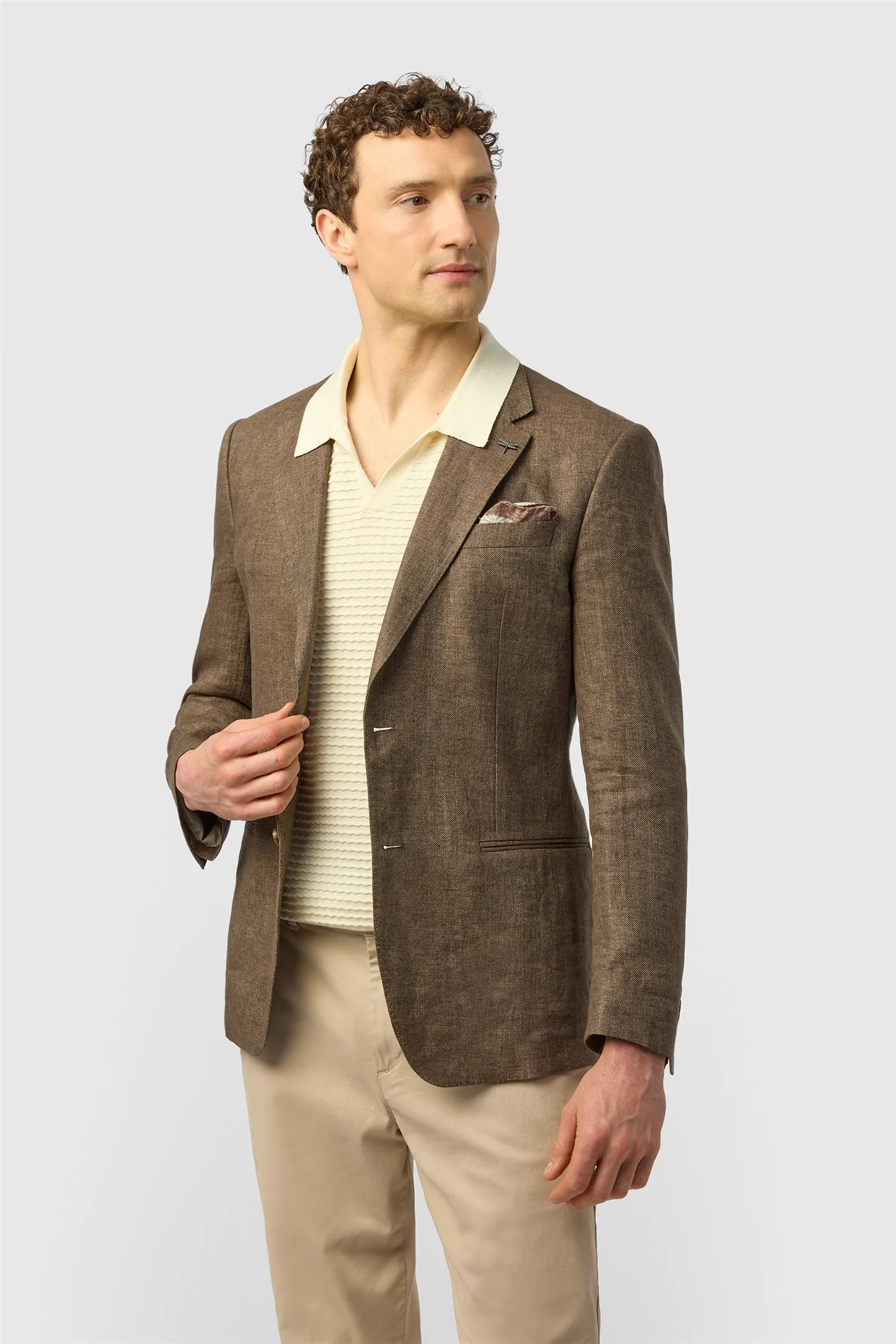 Ted Baker Tailored Fit Chocolate Twill Linen Blazer