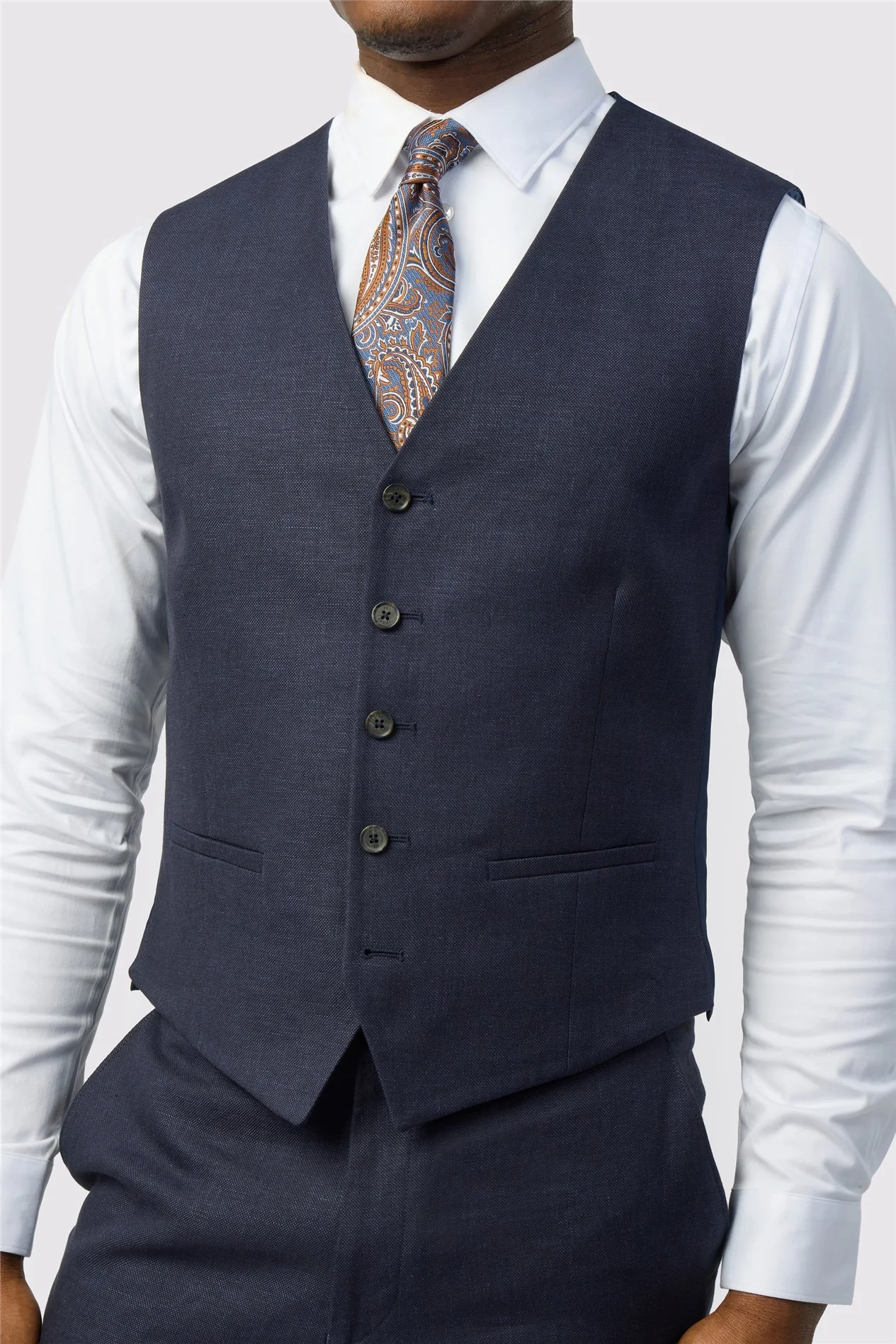 Ted Baker Tailored Fit Navy Linen Cotton Waistcoat thumbnail 3