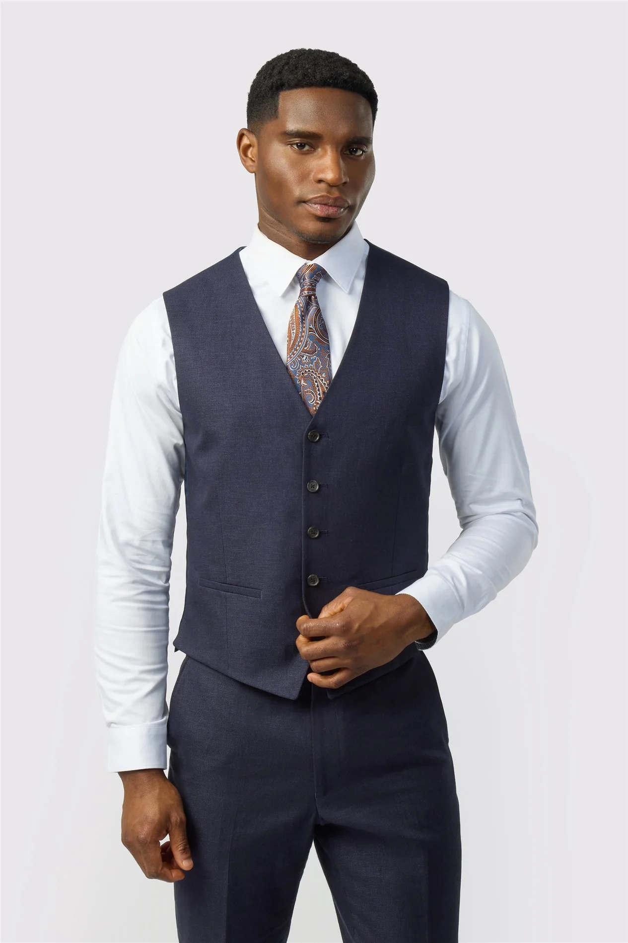 Ted Baker Tailored Fit Navy Linen Cotton Waistcoat primary image