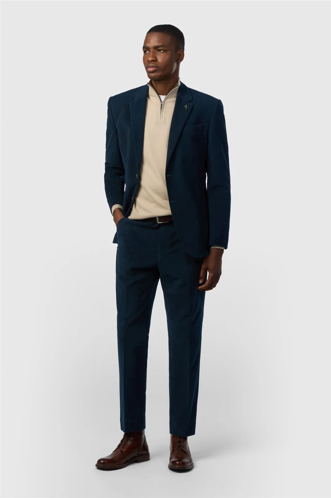 Ted Baker Tailored Fit Navy Moleskin Trousers thumbnail 2