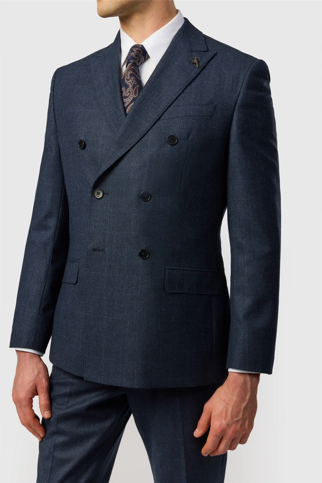 Ted Baker Tailored Fit Navy Prince of Wales Check Double Breasted Jacket thumbnail 3