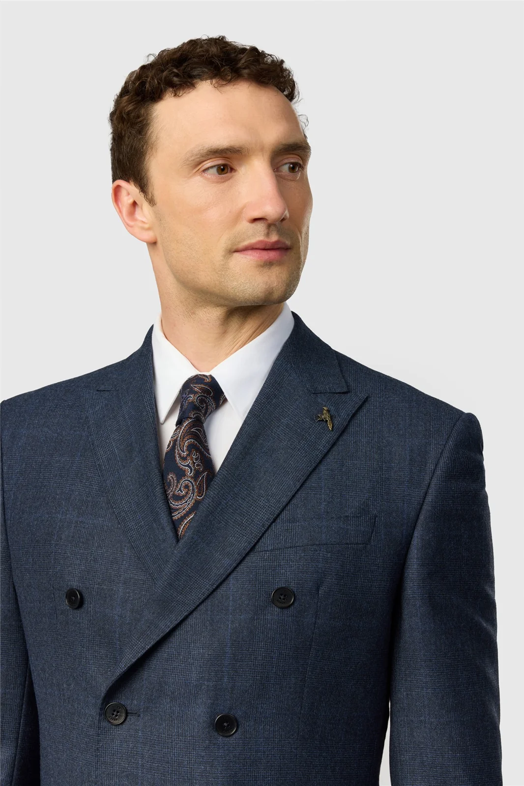 Ted Baker Tailored Fit Navy Prince of Wales Check Double Breasted Jacket thumbnail 4