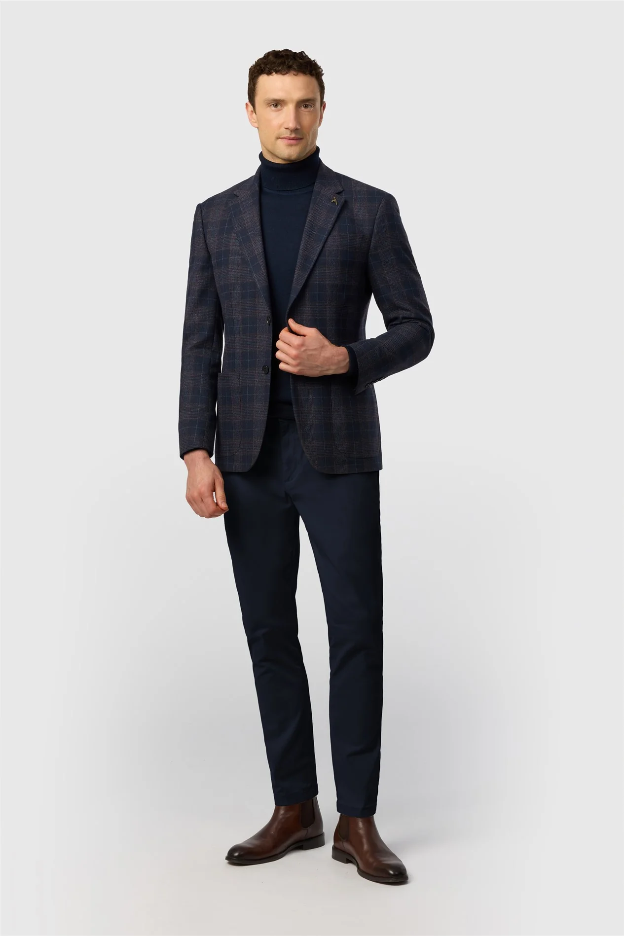 Ted Baker Tailored Fit Navy Wine Check Blazer thumbnail 2