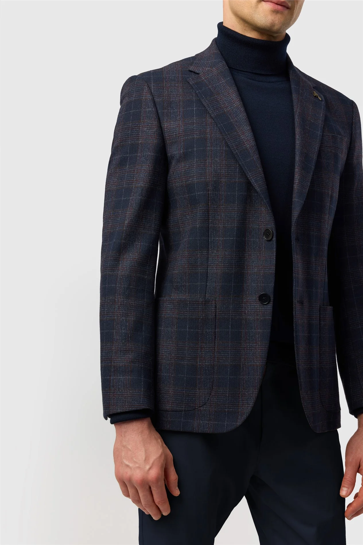 Ted Baker Tailored Fit Navy Wine Check Blazer thumbnail 3