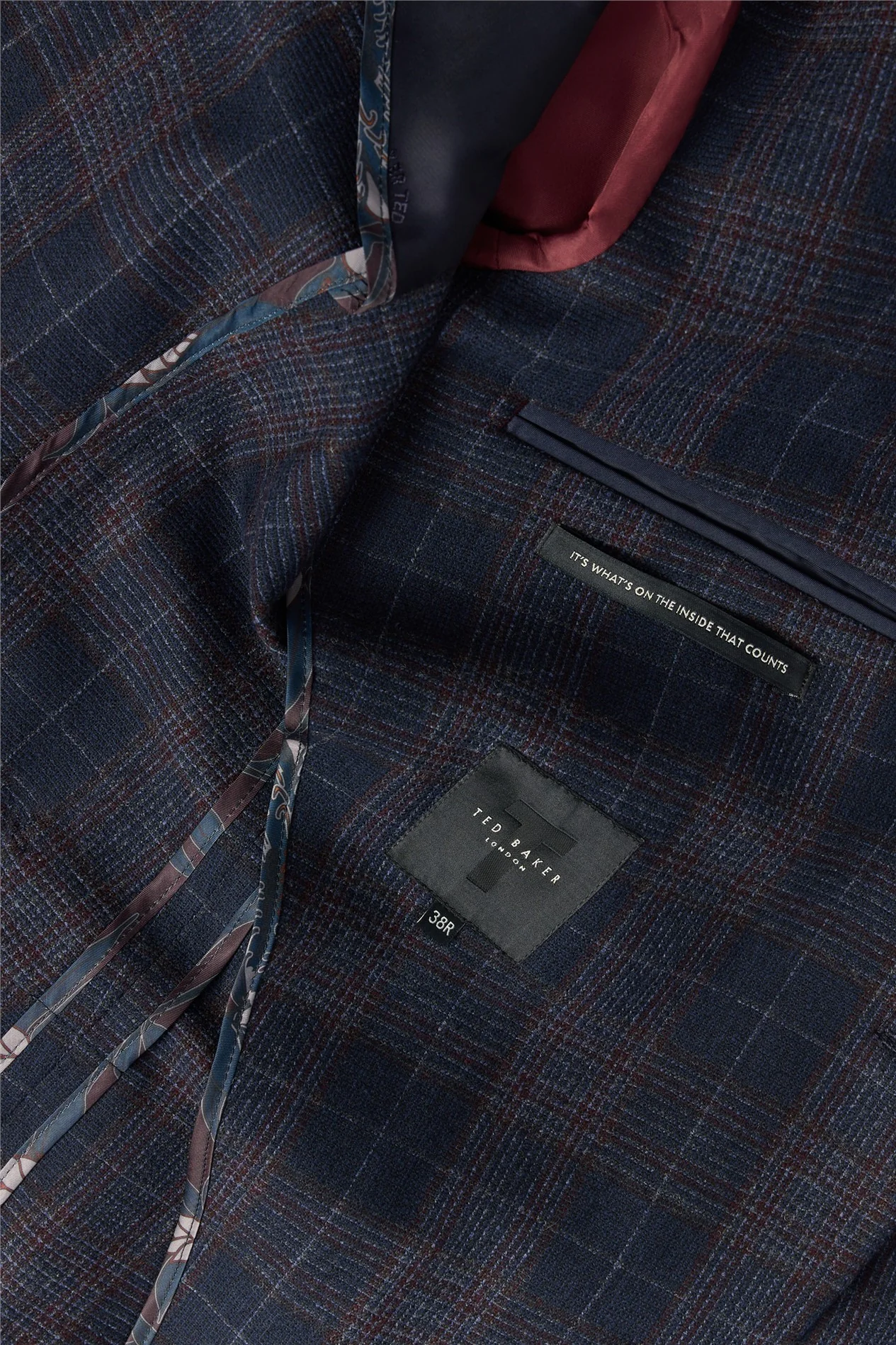 Ted Baker Tailored Fit Navy Wine Check Blazer thumbnail 5