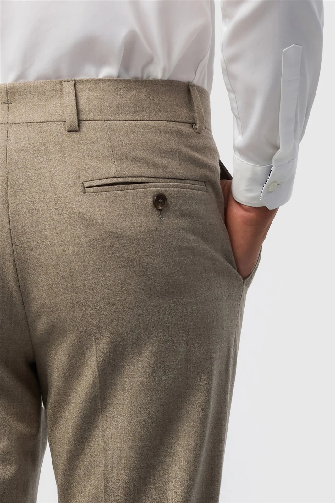 Ted Baker Tailored Fit Oatmeal Stretch Flannel Trousers thumbnail 2