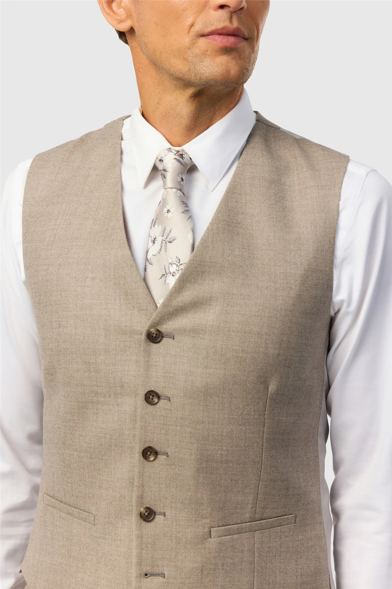 Ted Baker Tailored Fit Oatmeal Stretch Flannel Waistcoat thumbnail 2