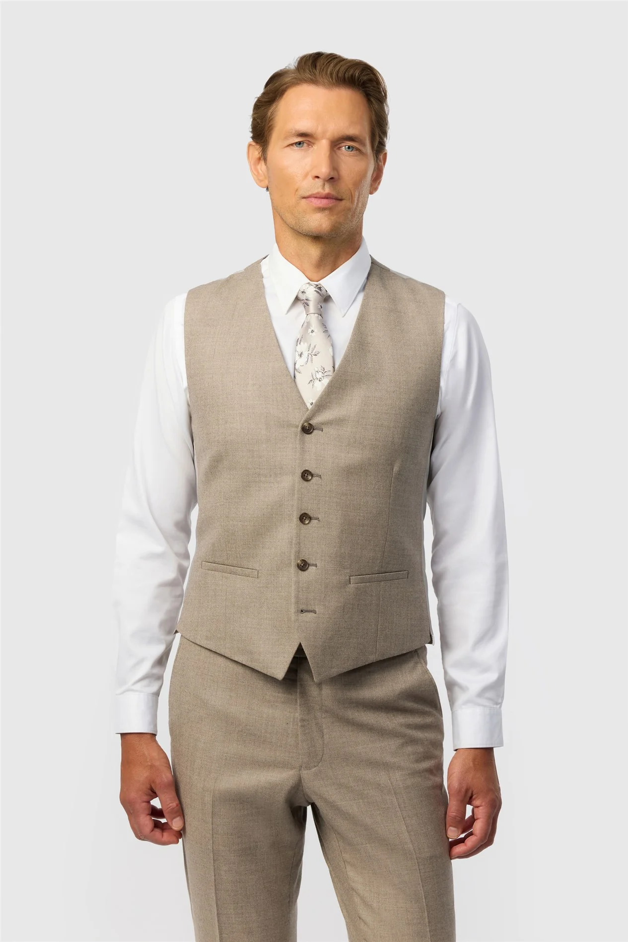 Ted Baker Tailored Fit Oatmeal Stretch Flannel Waistcoat