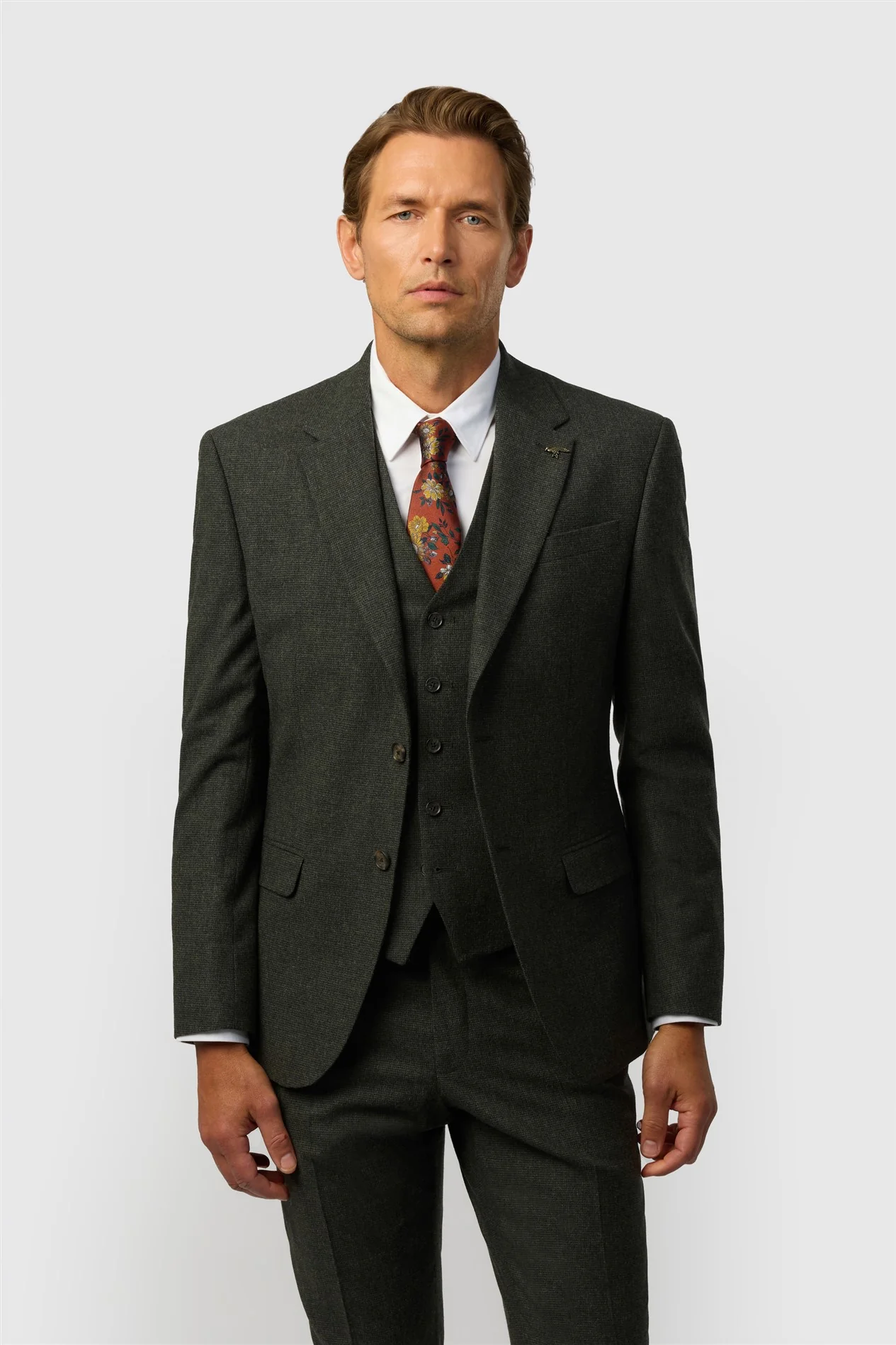 Ted Baker Tailored Fit Olive Texture Puppytooth Jacket