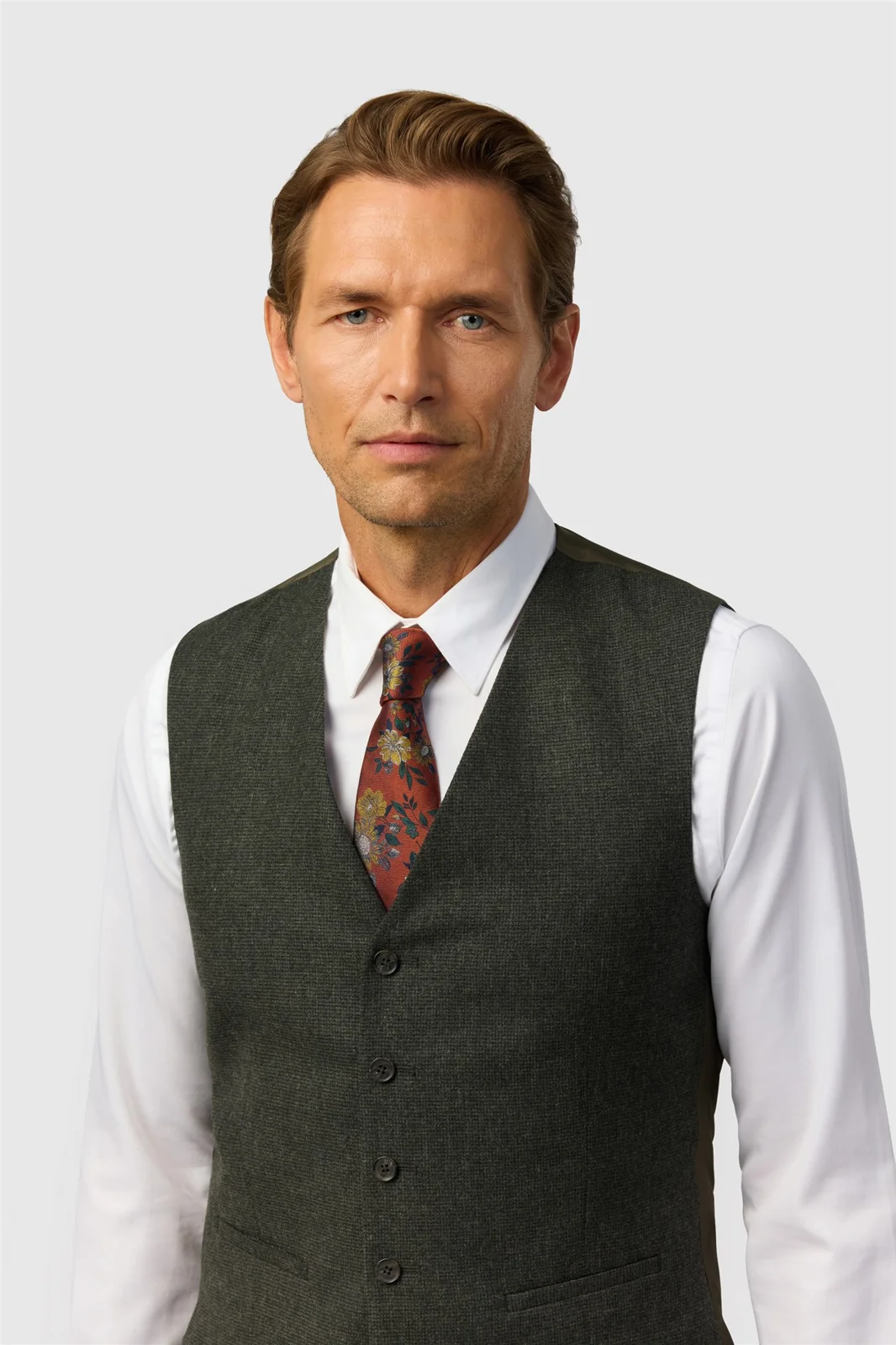 Ted Baker Tailored Fit Olive Texture Puppytooth Waistcoat thumbnail 2