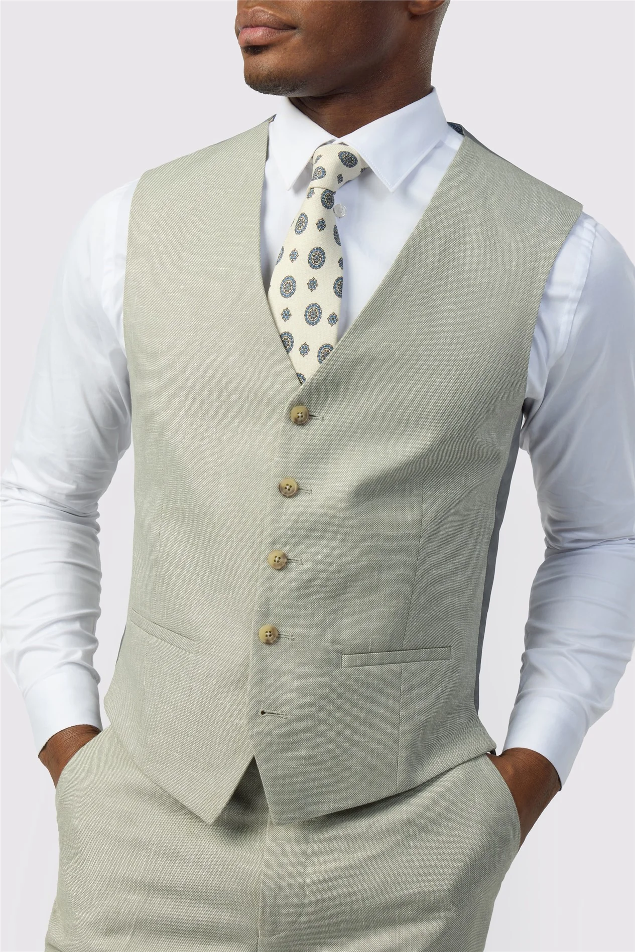 Ted Baker Tailored Fit Sage Linen Cotton Waistcoat thumbnail 3