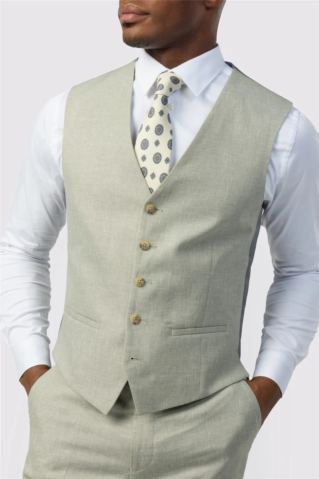 Ted Baker Tailored Fit Sage Linen Cotton Waistcoat thumbnail 4