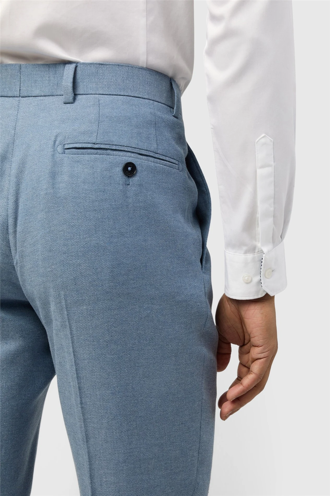 Ted Baker Tailored Fit Sintra Blue Linen Herringbone Trousers thumbnail 2