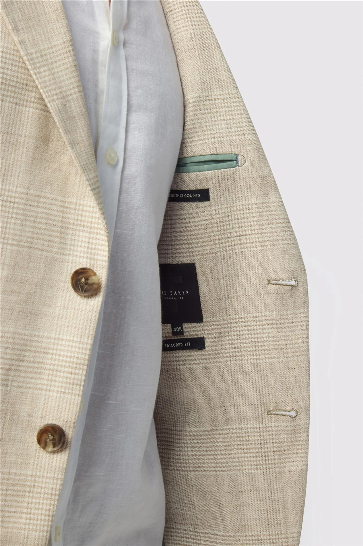Ted Baker Tailored Fit Stone Check Linen Blazer thumbnail 4