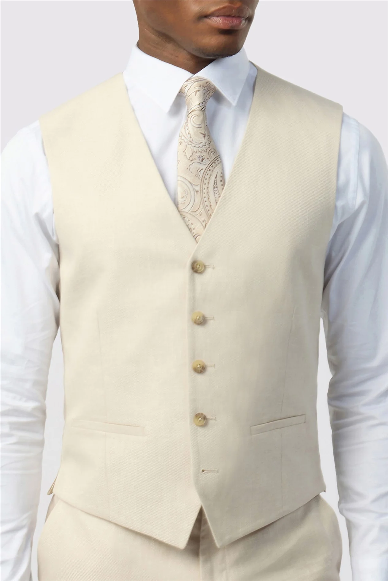 Ted Baker Tailored Fit Stone Linen Cotton Waistcoat thumbnail 2