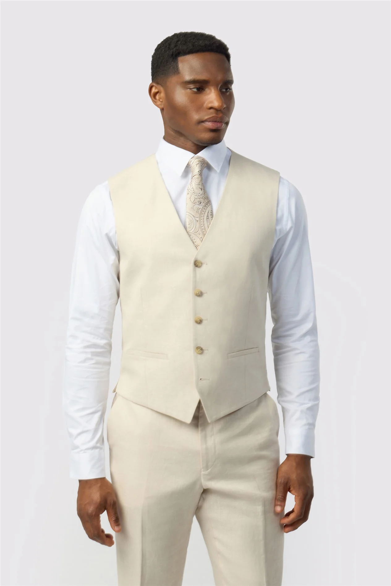 Ted Baker Tailored Fit Stone Linen Cotton Waistcoat