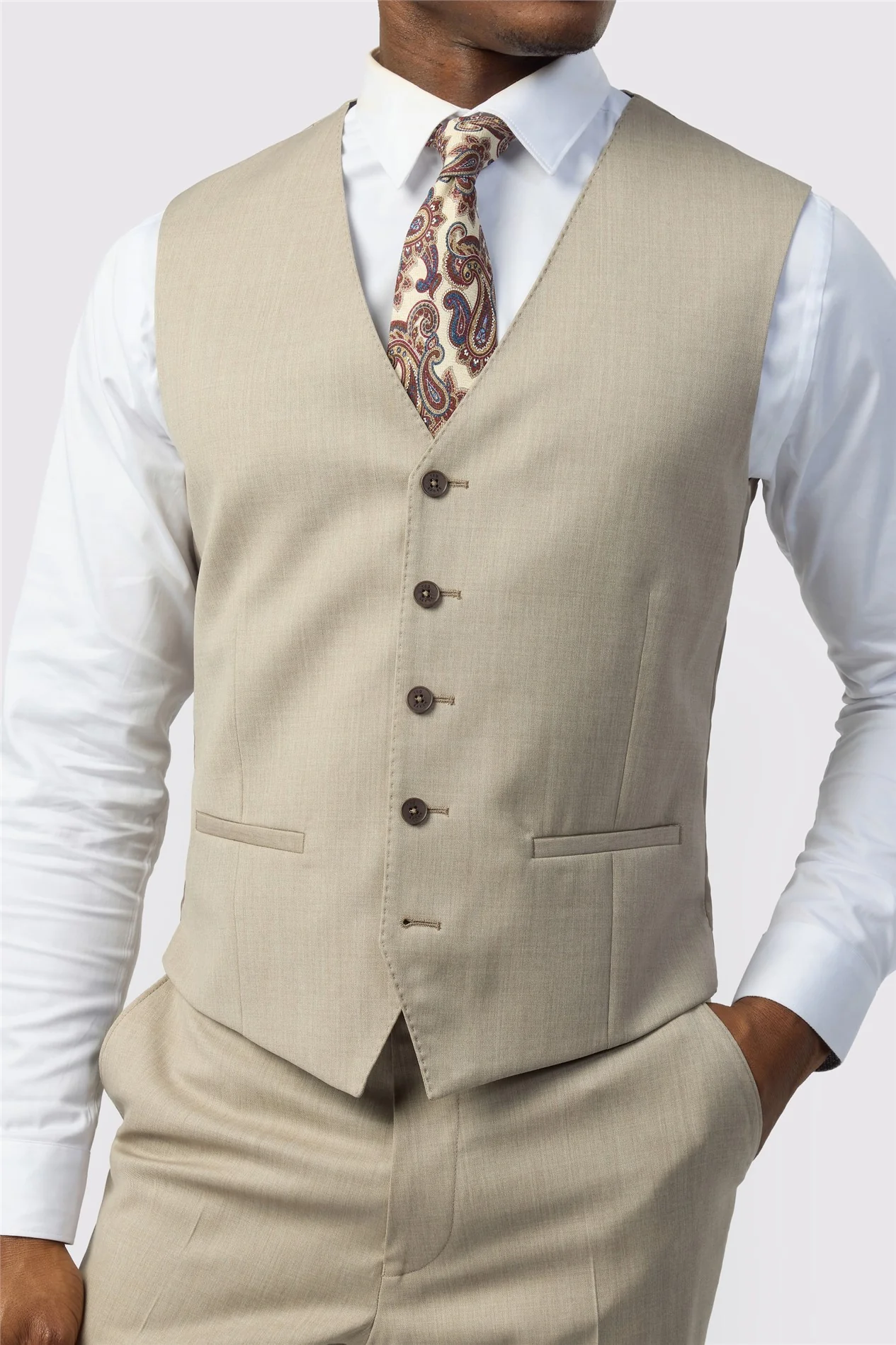 Ted Baker Tailored Fit Super 100s Taupe Twill Waistcoat thumbnail 3