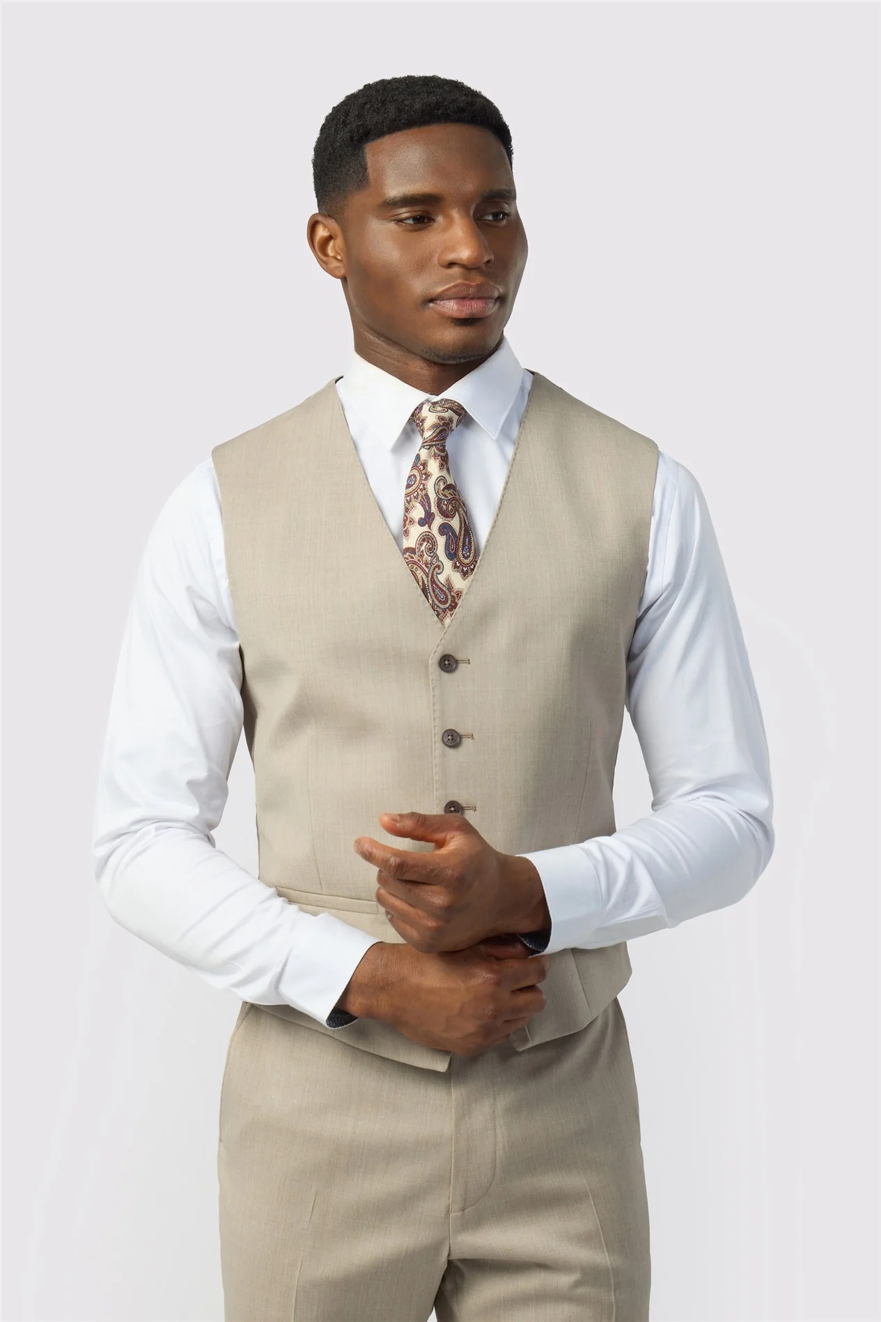 Ted Baker Tailored Fit Super 100s Taupe Twill Waistcoat
