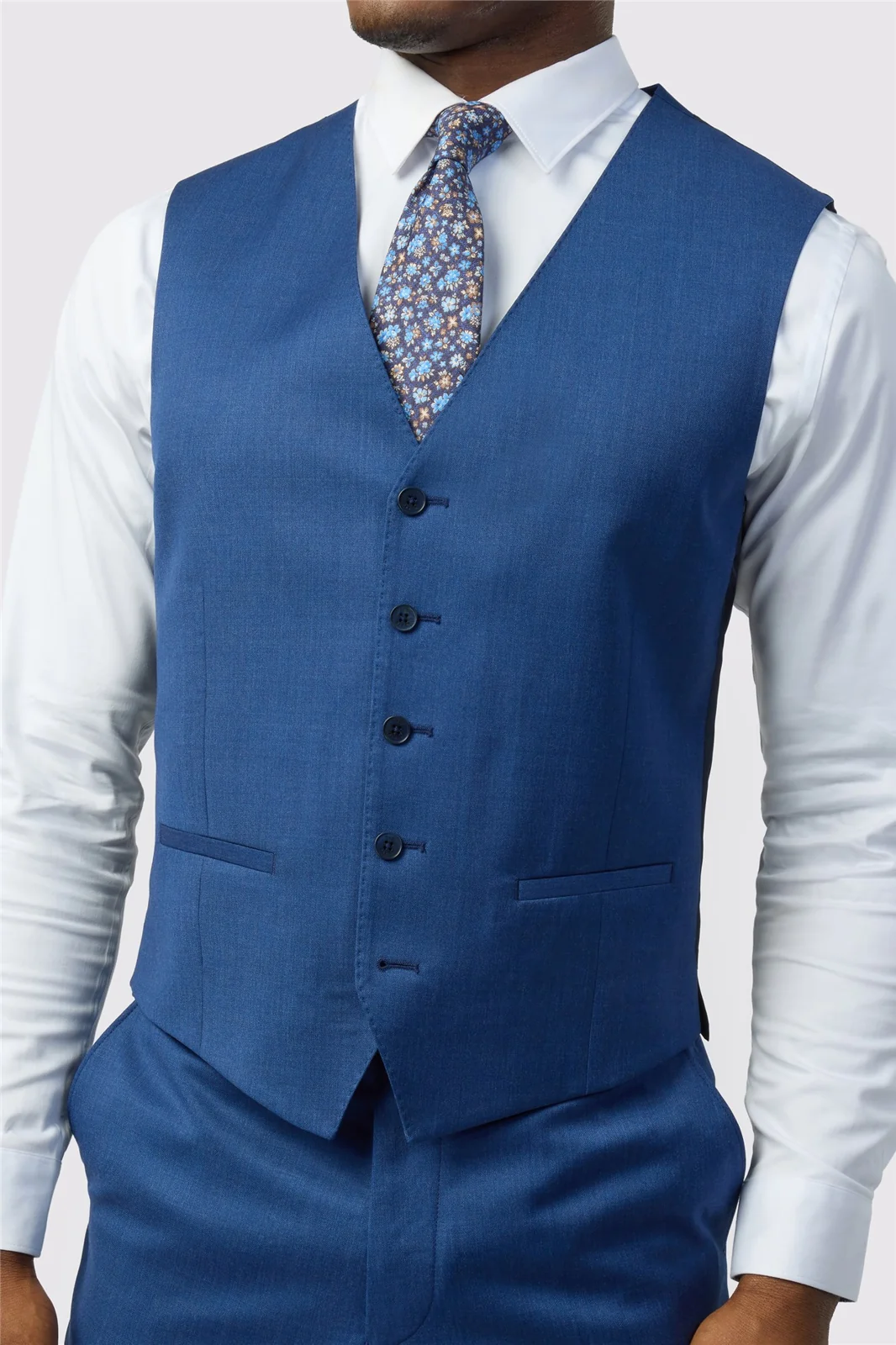 Ted Baker Tailored Fit Super 110s Blue Twill Waistcoat thumbnail 3