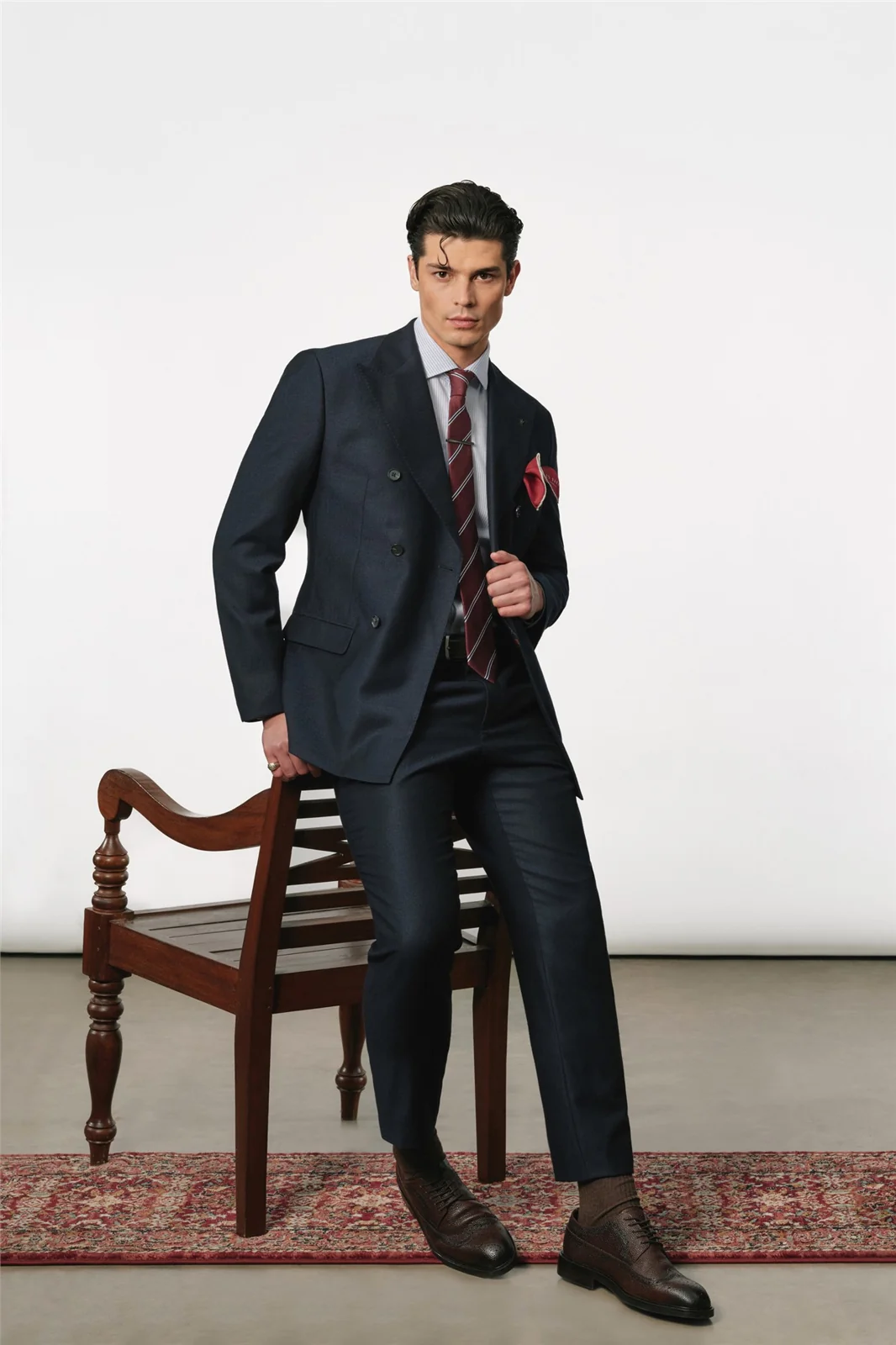 Ted Baker X The Gentlemen Fletcher Midnight Navy Italian Flannel Double Breasted Jacket thumbnail 2