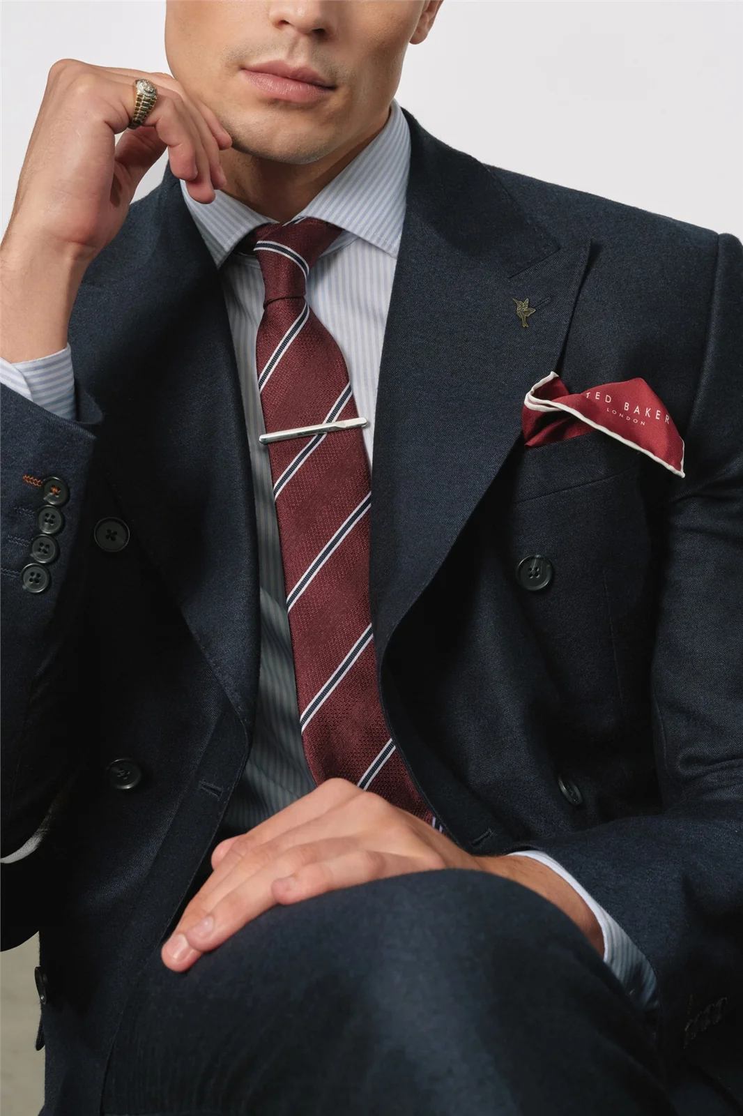 Ted Baker X The Gentlemen Fletcher Midnight Navy Italian Flannel Double Breasted Jacket thumbnail 3