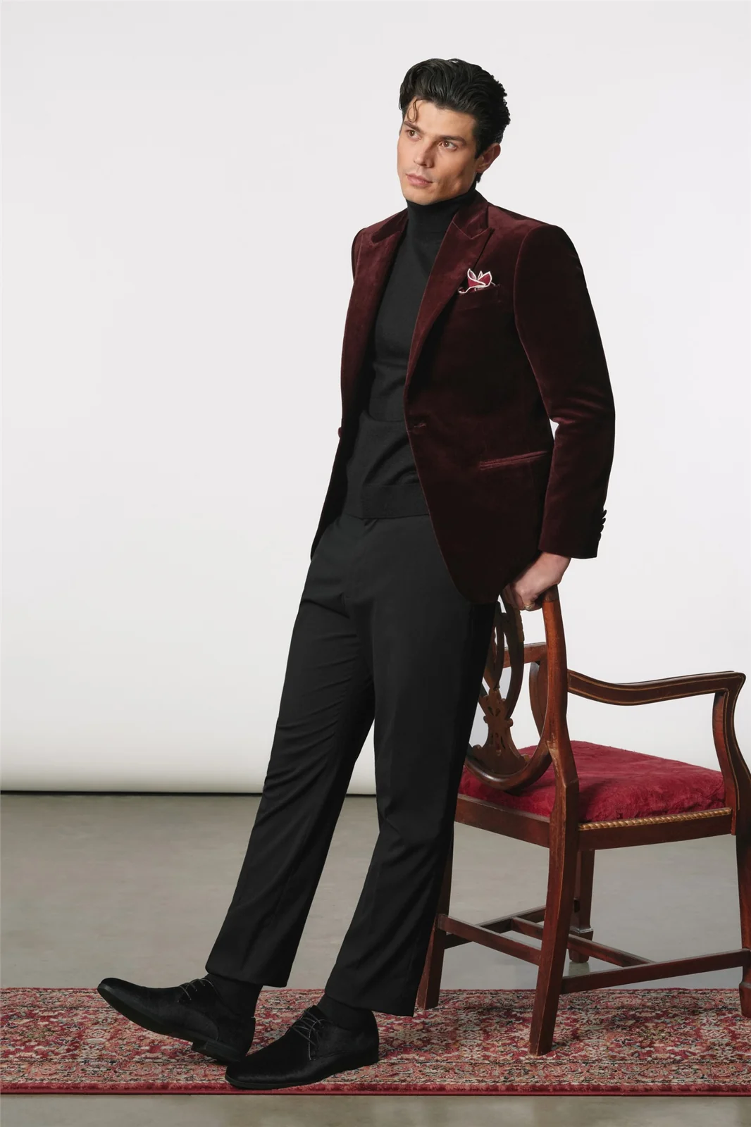 Ted Baker X The Gentlemen Stanley Rich Oxblood Velvet Blazer thumbnail 2
