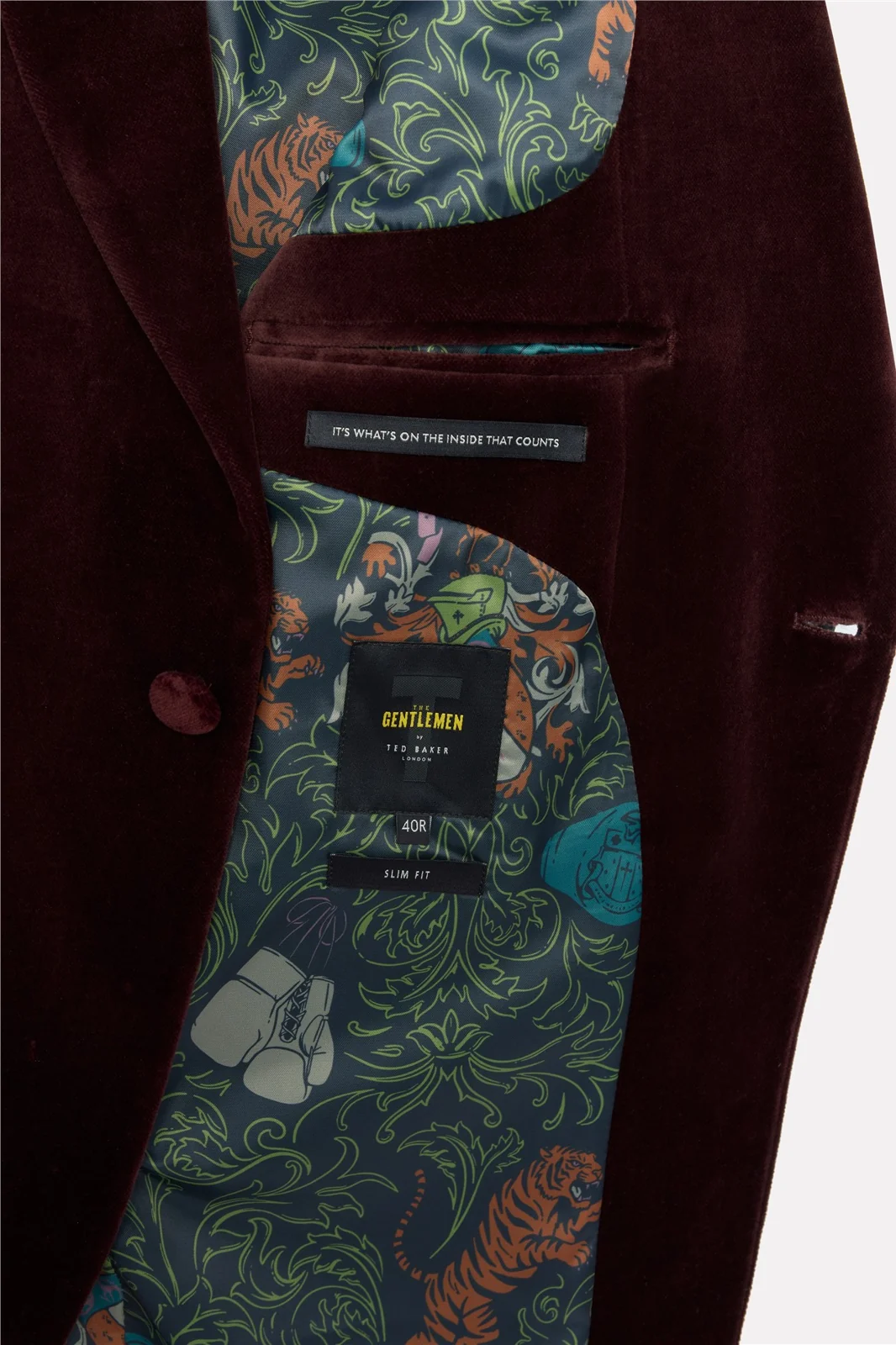 Ted Baker X The Gentlemen Stanley Rich Oxblood Velvet Blazer thumbnail 6